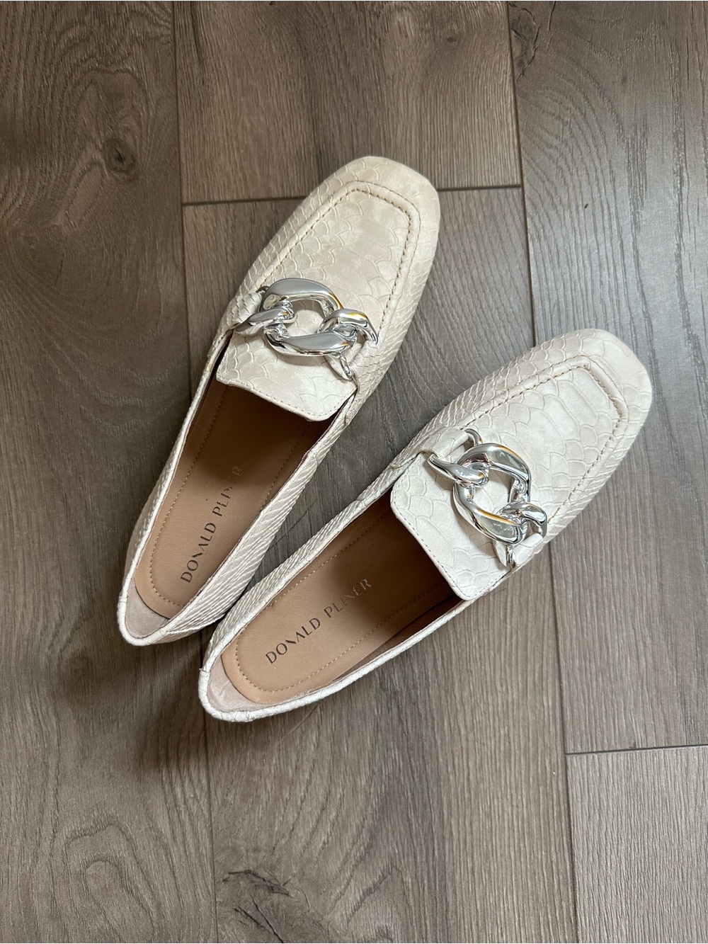 Donald Pliner Bristol Ivory/Cream Textured Leather Loafer, Silver Hardware - Picture 2 of 14